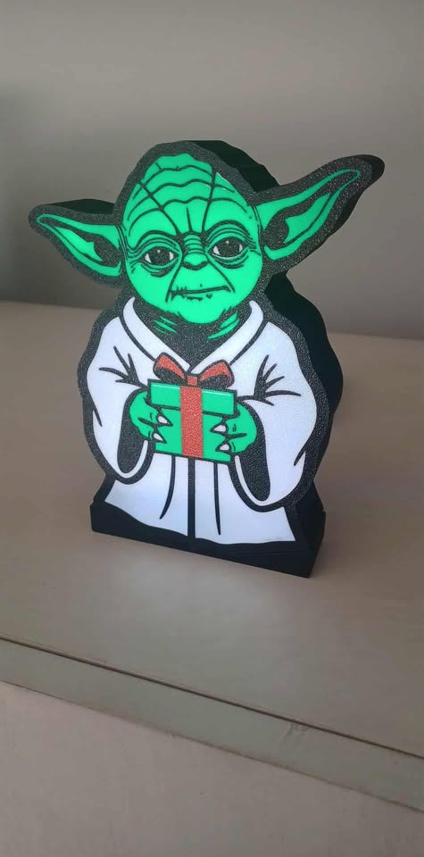 Yoda With Gift lg LED light box – custom 3D printed – Lit Layer Creations